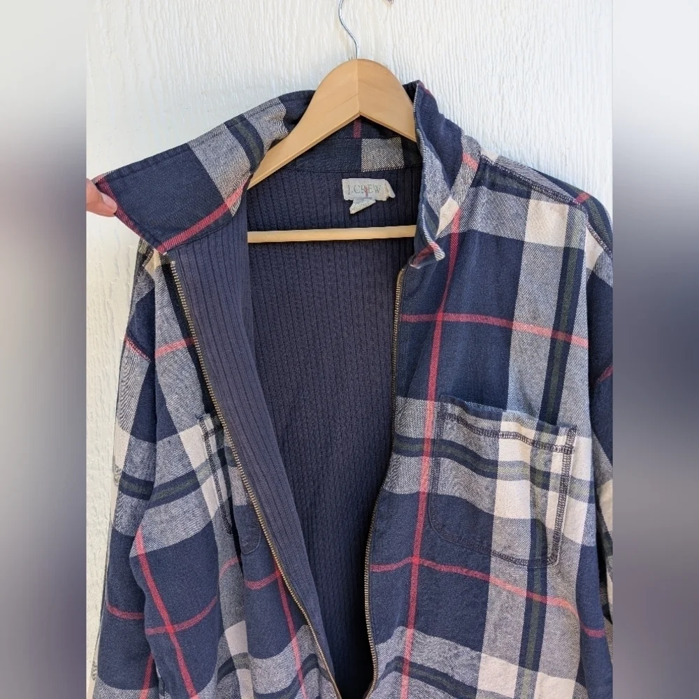 J Crew Blue Flannel Plaid Zip Front Chore Jacket Men's Size XL